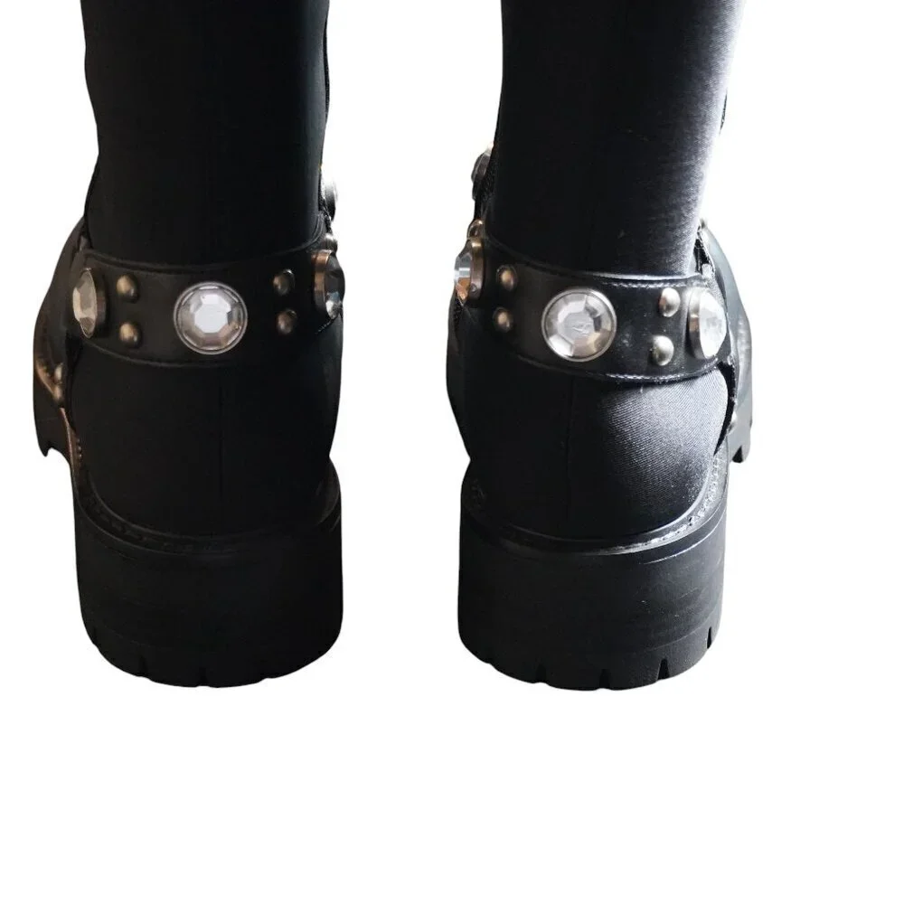 Karl Lagerfeld Milla Rhinestone Embellished Tall Leather Riding Boots